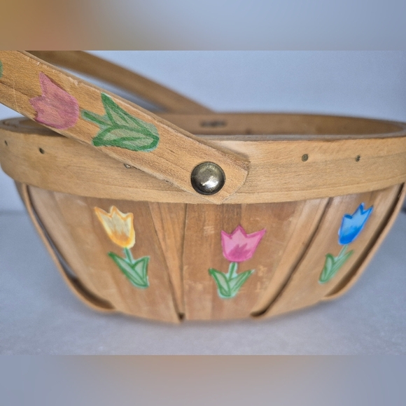 Handcrafted Wooden Easter Basket with Floral Design - Picture 3 of 8